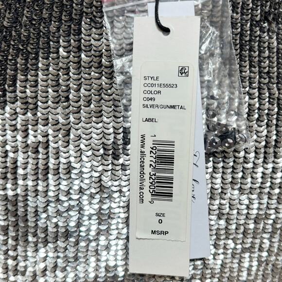 Alice + Olivia Anne Embellished Sequin Belted Wrap Dress Silver 0 NWT - Picture 9 of 10